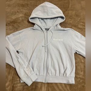 Playboy by PacSun Light Blue Zip-Up Crop Hoodie